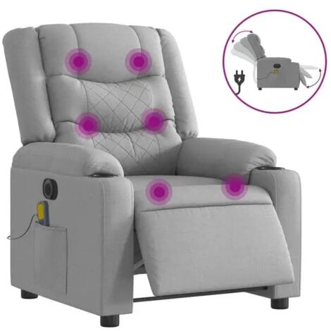Chaise longue électrique avec fonction de massage intégrée – Revêtement en tissu gris clair, réglage inclinable motorisé, confort ergonomique haut de gamme