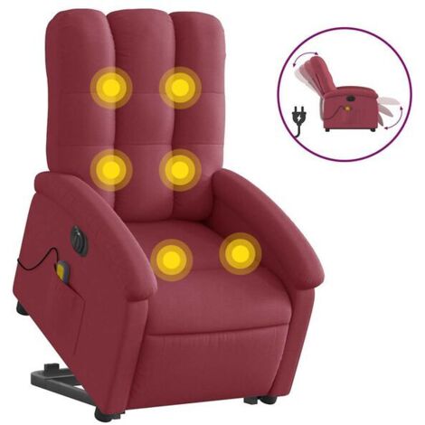 Chaise longue électrique avec fonction de massage intégrée – Revêtement en tissu rouge bordeaux, réglage inclinable motorisé, confort ergonomique haut de gamme