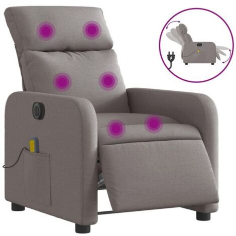 Chaise longue électrique avec fonction de massage, revêtement en tissu gris taupe, réglage inclinable et appui-tête ajustable – Confort ergonomique pour salon ou bureau