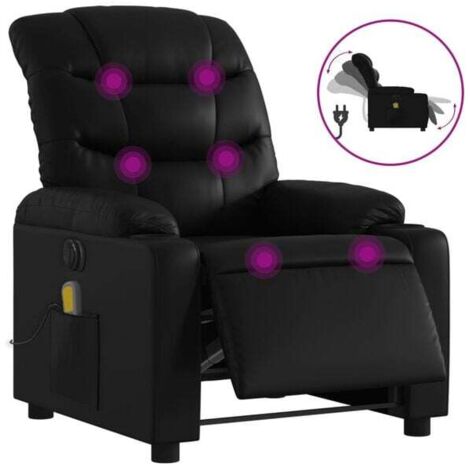 Chaise longue électrique avec fonction de massage, revêtement simili-cuir noir, réglage inclinable et repose-pieds, idéale pour salon ou chambre