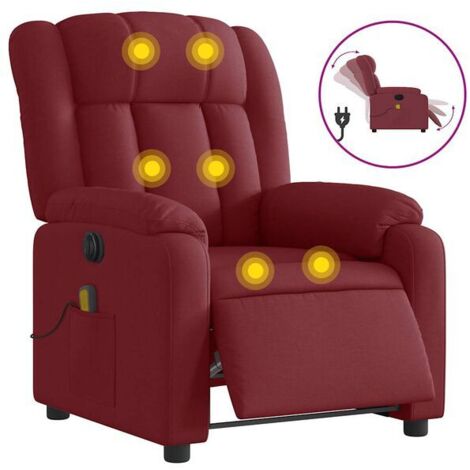 Chaise longue électrique avec fonction de massage – Structure en acier renforcé, tissu velours rouge bordeaux, réglage inclinable 0-180°, appui-tête et repose-pieds ajustables