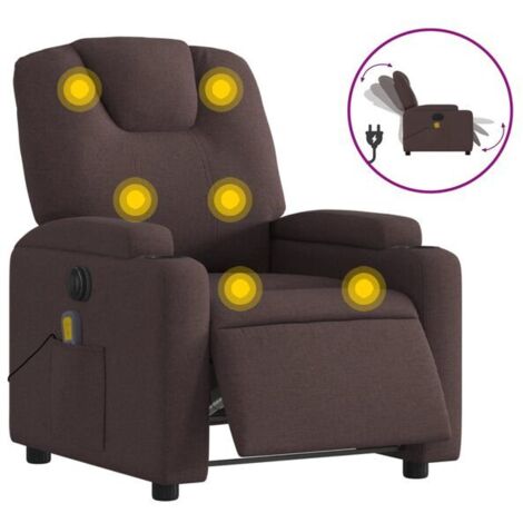 Chaise longue électrique avec massage intégré – Fauteuil relax en tissu brun foncé, réglage inclinable, fonction chauffage et vibration – Pour salon ou chambre