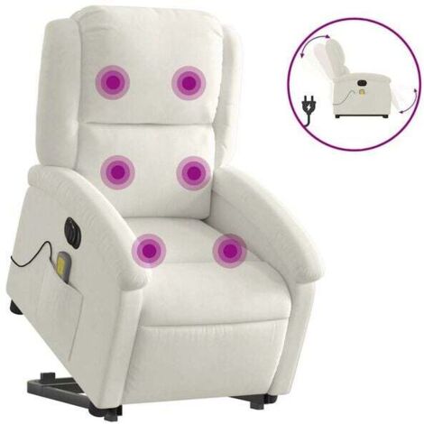 Chaise longue électrique avec massage intégré – Fauteuil relax en velours crème, réglable en hauteur et inclinaison, idéal pour salon ou chambre