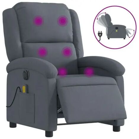 Chaise longue électrique avec massage intégré – Revêtement en velours gris anthracite, réglage inclinable, fonction chauffage et vibration – Confort ergonomique maximal