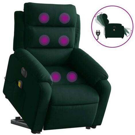Chaise longue électrique avec massage intégré – Revêtement en velours vert émeraude, réglage inclinaison motorisé, fonction chauffage et vibration, design ergonomique pour salon ou chambre