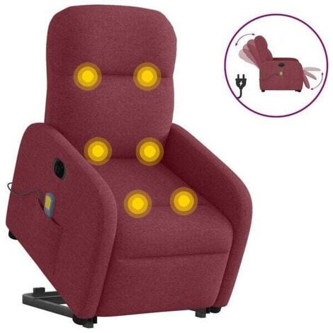 Chaise longue électrique de massage avec fonction chauffage, revêtement en tissu velours rouge vin, réglage inclinaison 0-180°, appui-tête et repose-pieds ajustables