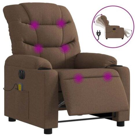 Chaise longue électrique de massage en tissu, réglable en hauteur et inclinaison, avec fonction chauffage dorsale et vibration – Canapé relax marron pour salon ou bureau