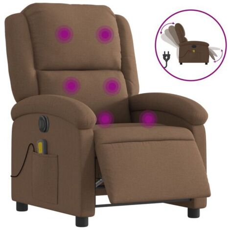 Chaise longue électrique de massage en tissu, réglable en hauteur et inclinaison, avec fonction chauffage dorsale et vibration – Canapé relax marron pour salon ou bureau