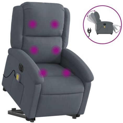 Chaise longue électrique de massage en velours gris foncé – Réglable en hauteur, fonction chauffage dorsale et vibration, design ergonomique pour détente complète