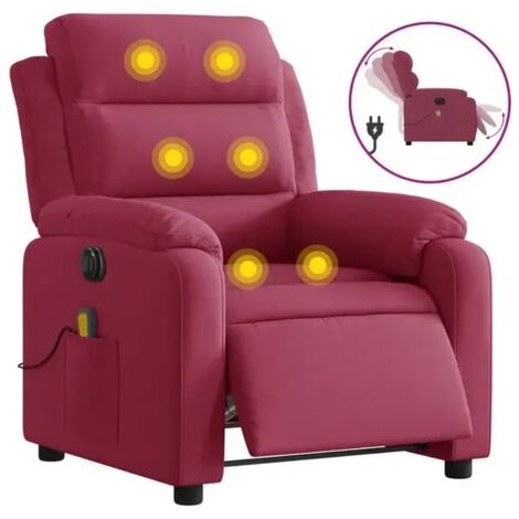 Chaise longue électrique de massage en velours rouge vif – Réglable en hauteur, fonction chauffage et vibration, design ergonomique pour détente complète