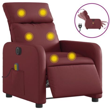 Chaise longue électrique de massage rouge bordeaux – Réglable en hauteur, fonction chauffage dorsale et vibration, appui-tête et repose-pieds amovibles