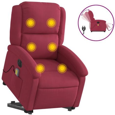 Chaise longue électrique de massage rouge bordeaux – Réglable en hauteur, fonction chauffage et vibration, appui-tête et repose-pieds inclinables, idéale pour salon ou chambre