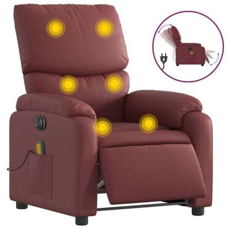 Chaise longue électrique de massage rouge bordeaux – Réglable en hauteur, fonction chauffage et vibration, appui-tête et repose-pieds inclinables – Pour salon ou chambre