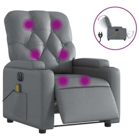 Chaise longue électrique en similicuir gris avec fonction de massage intégrée – Réglage inclinable, appui-tête et repose-pieds ajustables – Confort ergonomique maximal