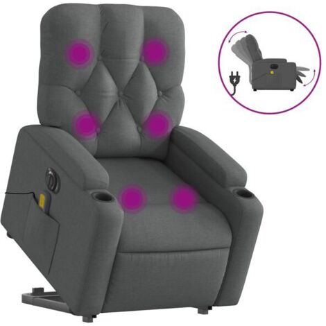Chaise longue électrique en tissu gris foncé avec fonction de massage intégrée – Réglage inclinable, appui-tête et repose-pieds ajustables – Confort ergonomique maximal pour salon ou bureau