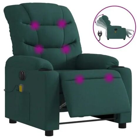 Chaise longue électrique réglable avec fonction de massage, revêtement en tissu vert foncé, appui-tête et dossier inclinables, pour salon ou chambre