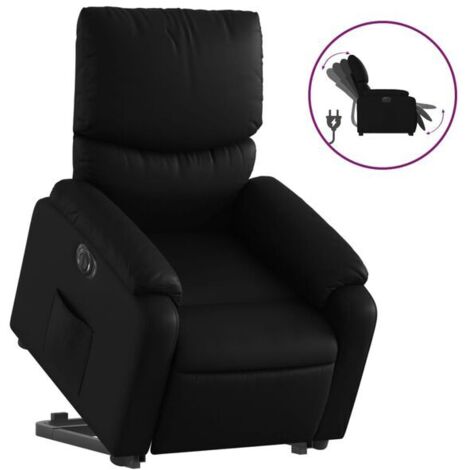 Chaise longue électrique réglable en cuir synthétique noir – Lit de relaxation avec dossier et repose-pieds inclinables, fonctionnement silencieux et design moderne