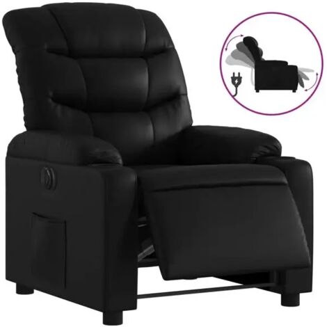 Chaise longue électrique réglable en cuir synthétique noir – Lit de relaxation avec dossier inclinable, repose-pieds et contrôle à distance – Idéal pour salon ou chambre