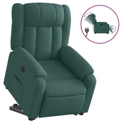 Chaise longue électrique réglable en hauteur avec dossier inclinable – Canapé-lit 2 places en tissu vert foncé, idéal pour salon ou chambre