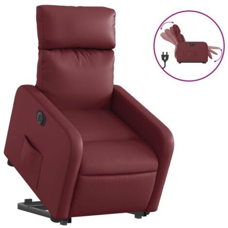 Chaise longue électrique réglable en hauteur avec dossier inclinable – Fauteuil relax en cuir synthétique rouge vin, idéal pour salon ou chambre