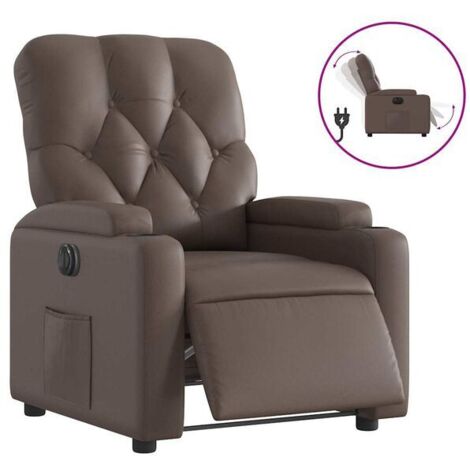 Chaise longue électrique réglable en hauteur avec dossier inclinable – Fauteuil relax imitation cuir brun, fonction massage et chauffage, pour salon ou bureau