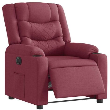 Chaise longue électrique réglable en hauteur, dossier inclinable, tissu velours rouge bordeaux – pour salon, chambre ou espace détente