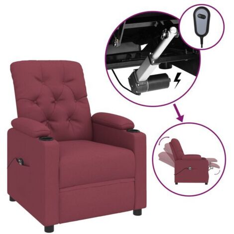 Chaise longue électrique réglable en hauteur, dossier inclinable, tissu velours rouge bordeaux, pour salon ou chambre – Confort ergonomique et design moderne