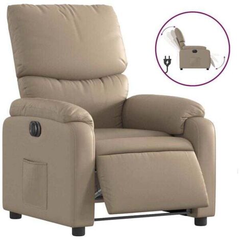 Chaise longue électrique réglable en hauteur – Fauteuil relax imitation cuir, couleur cappuccino, avec fonction inclinaison et repose-pieds – Confort ergonomique pour salon ou bureau
