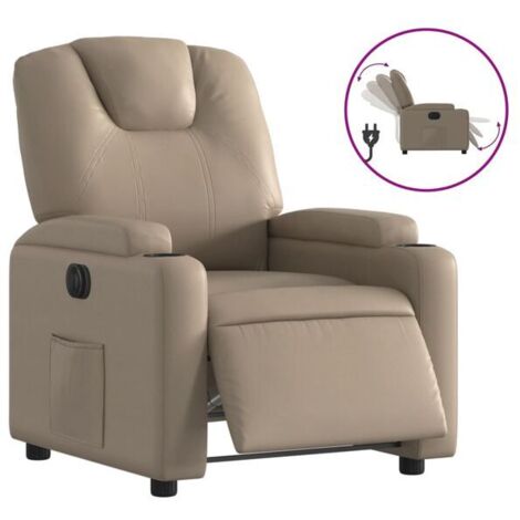 Chaise longue électrique réglable en hauteur – Fauteuil relax imitation cuir, couleur cappuccino, avec fonction inclinaison et repose-pieds, idéal pour salon ou bureau