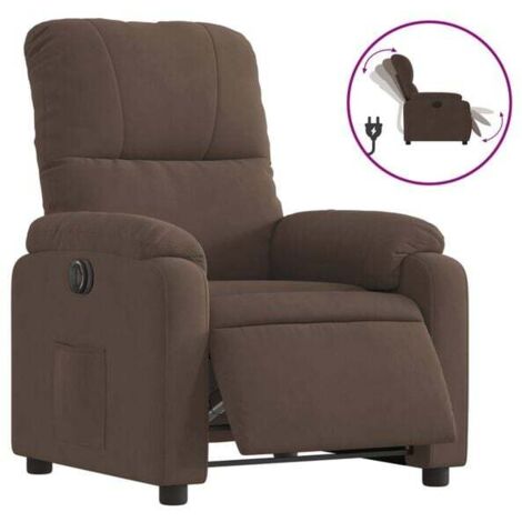 Chaise longue électrique réglable en hauteur – Fauteuil relax marron en microfibre douce, appui-tête et repose-pieds inclinables, idéal pour salon ou chambre