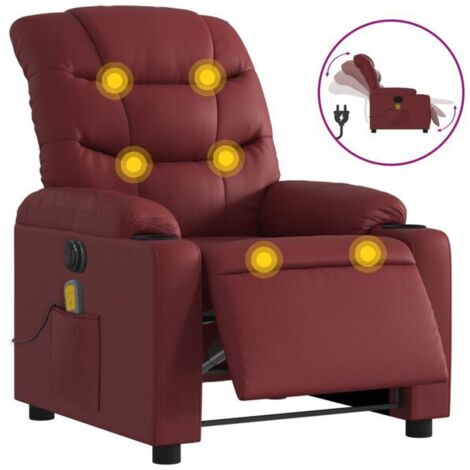 Chaise longue électrique réglable en hauteur – Fauteuil relax rouge bordeaux avec fonction massage, appui-tête et repose-pieds escamotables, idéal pour salon ou chambre