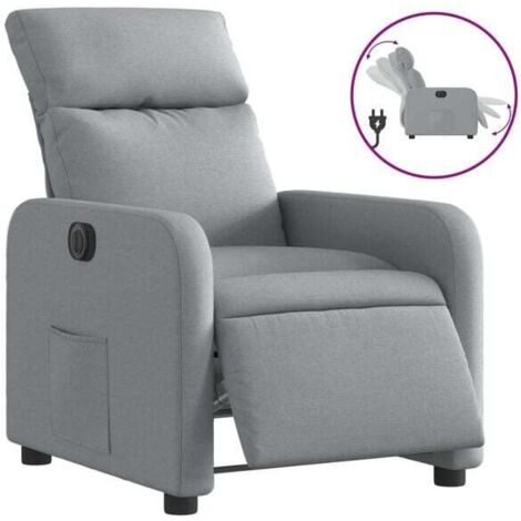 Chaise longue électrique réglable en tissu gris clair – Réclinable 120°, dossier et assise rembourrés, appui-tête amovible, fonction massage et chauffage