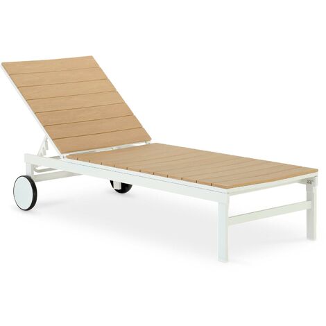 Chaise longue en aluminium blanc et polywood imitation bois à roulettes - Osaka