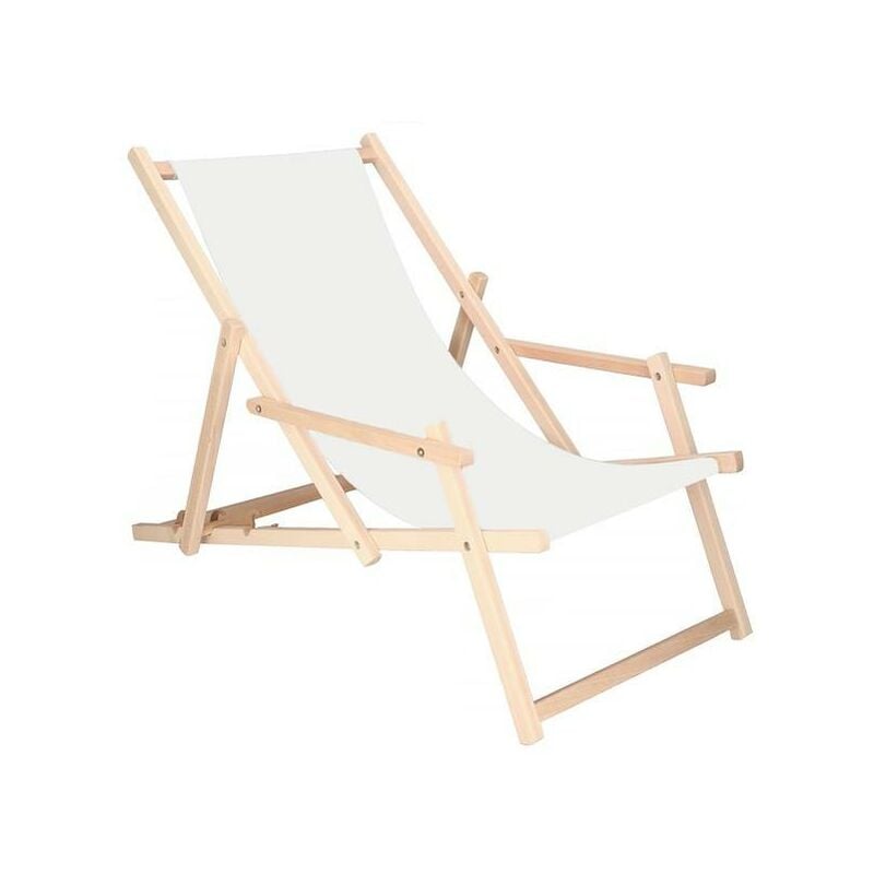 Chaise longue en bois avec accoudoirs pour jardin, plage, blanche - bianco