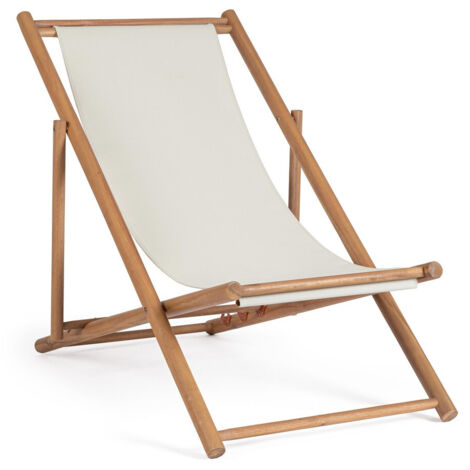 Chaise longue en bois d'acacia avec tressage en corde blanche