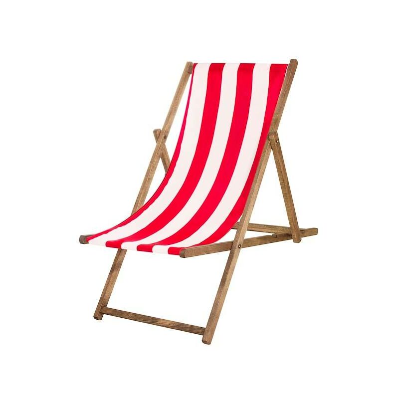 Chaise longue en bois imprégné avec toile rouge-blanc - multicolore