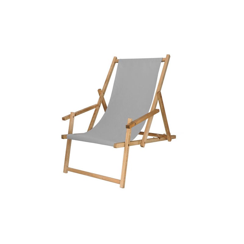 Springos - Chaise longue en bois traité avec accoudoirs gris cendré.