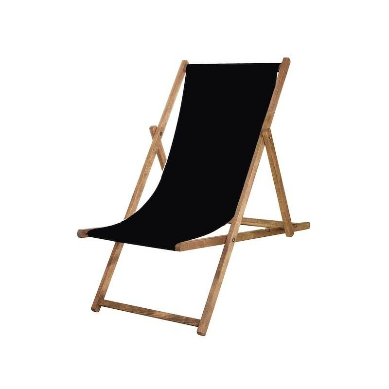 Springos - Chaise longue en bois traité avec une toile noire. - nero
