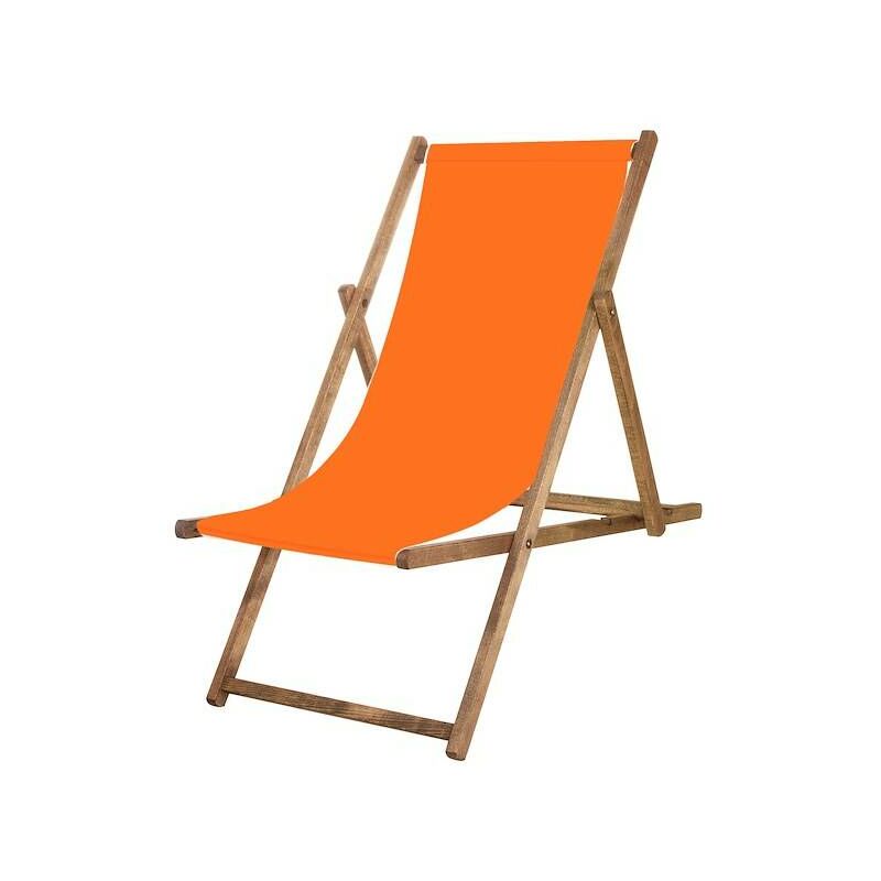 Chaise longue en bois traité avec une toile orange. - arancione