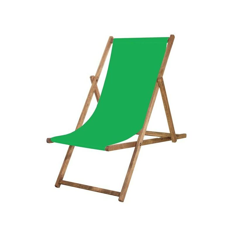 Chaise longue en bois traité avec une toile verte. - verde