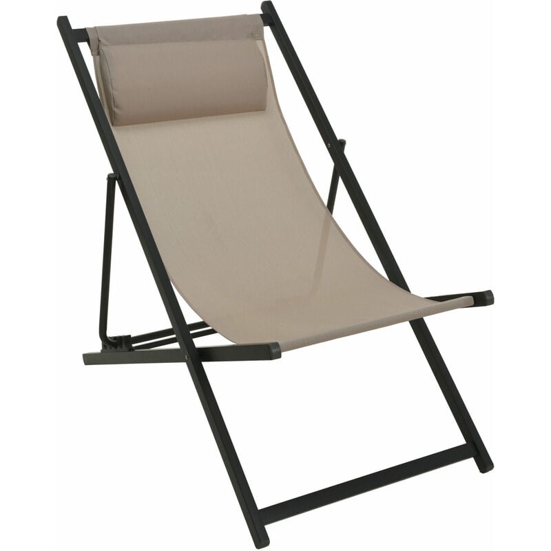 Spetebo - Chaise longue en métal avec housse en tissu et coussin - pliable - beige / gris