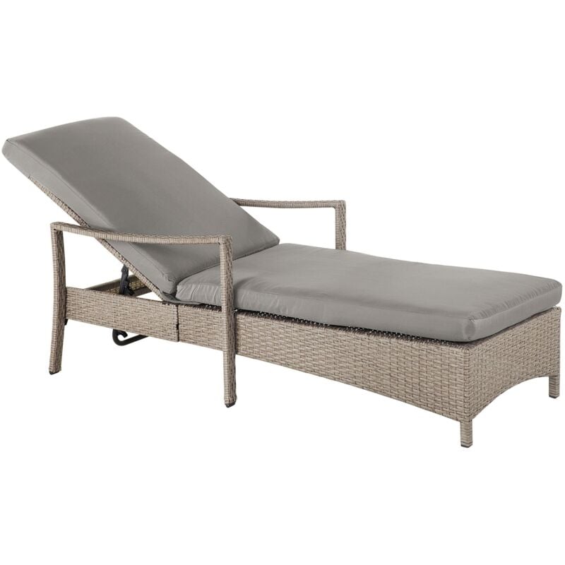 Transat de Jardin en Rotin Marron avec Coussin Gris 6 Positions uv Résistant Vasto