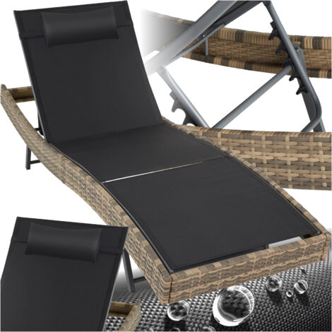 Tectake – Chaise longue en rotin anti-UV avec coussin amovible – Dossier réglable 6 positions – Tissu mesh respirant – Charge max 120kg