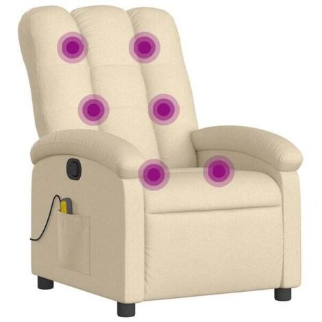 Chaise longue en tissu beige avec fonction de massage intégrée – Relaxation complète, dossier inclinable et repose-pieds réglable