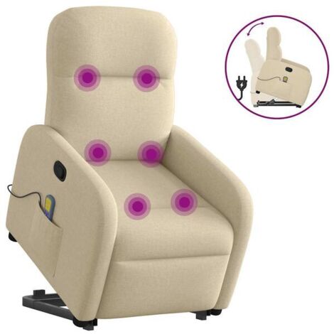 Chaise longue en tissu beige – Fauteuil de massage relaxant avec fonction vibration, réglage inclinable et appui-tête amovible – Idéal pour salon, chambre ou bureau