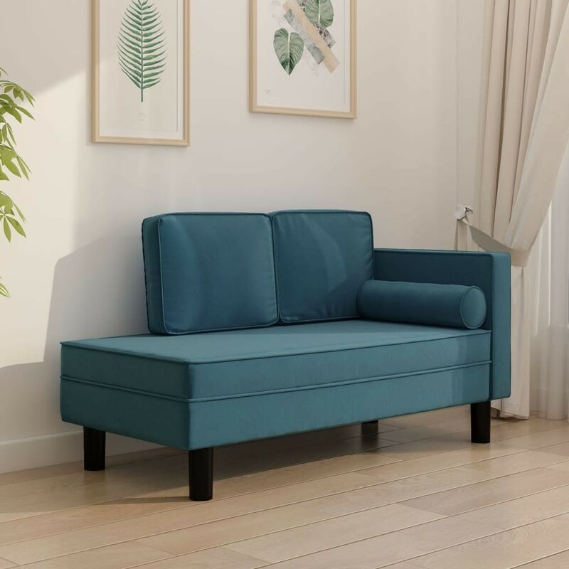 Chaise Longue en Velours. Bleu : Divan, Canapé et Lit Confortable - Bleu