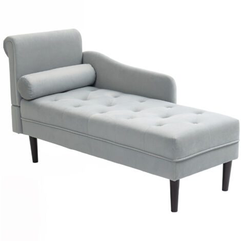 Chaise longue en velours gris capitonné avec structure en bois massif, 146x61x82.5 cm