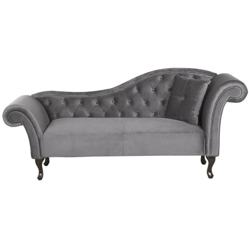 Chaise Longue Méridienne Chesterfield Côté Droit en Velours Gris pour Salon Glamour et Vintage Beliani