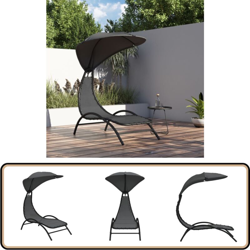 Chaise longue et auvent gris foncé 167x80x195 cm tissu et acier - Chaises Longues - Chaises Longues Pliantes - Transats - Mobilier De Jardin - Salon