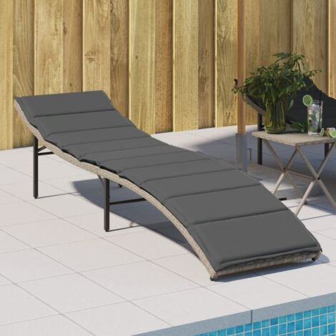 Chaise longue et coussin-Bain de soleil-Transat de relaxation gris clair 55x199x50 cm résine tressée 635842